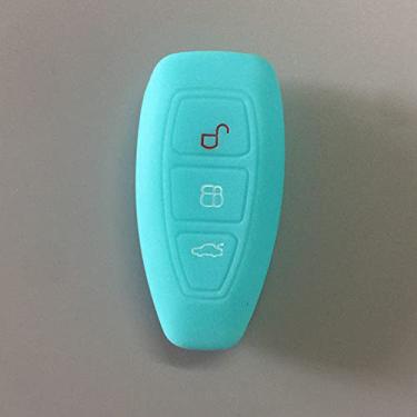 Imagem de WSWJDW Silicone 3 Botões Car Key Case Cover Chaveiro Ring Key Bag, apto para Ford Mondeo Focus Fiesta Kuga C-Max S-Max MK3, Luminous Blue