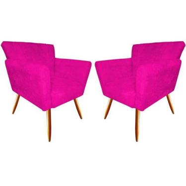 Imagem de Kit 2 Poltronas Decorativa Maya Couro Rosa Pink Pés Madeira Mz Decor -