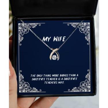 Imagem de Presentes legais para esposa, The Only Thing More Badass Than a Substitute Teacher is a Beautiful Wishbone Dancing Necklace for Wife from Husband