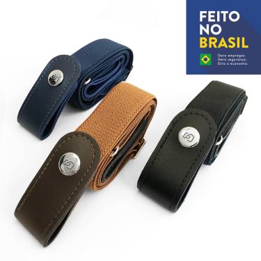 Imagem de Cinto Sem Fivela Elástico Ajustável Unissex Kit Com 3 - Preto, Marrom E Azul