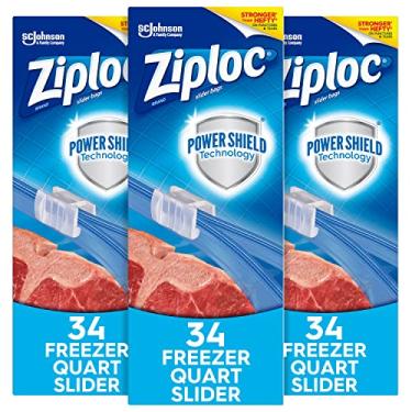 Imagem de Ziploc Sacos deslizantes para congelador com nova tecnologia Power Shield, 34 unidades, pacote com 3 (total de 102 sacos)