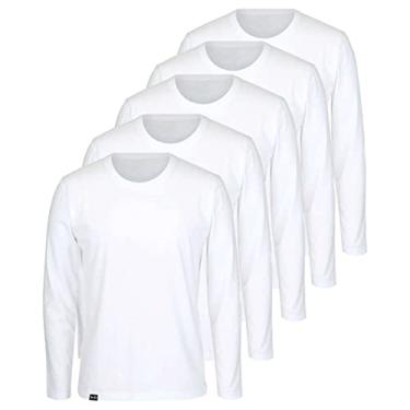 Imagem de Kit com 5 Camisetas de Algodão Manga Longa Básicas - Branco - G