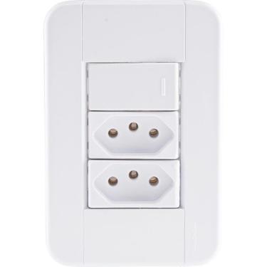 Imagem de Conjunto 4x2 com 1 Interruptor Simples 10 A 250 V e 2 Tomadas 2P+T 20 A 250 V Tramontina Tablet Branco Tramontina