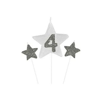 Imagem de Vela de Aniversário New Star Prata - Número 4