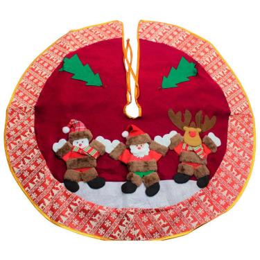 Imagem de Saia Para Árvore de Natal Vermelha Temática Papai Noel Rena Boneco De Neve Feltro 89cm