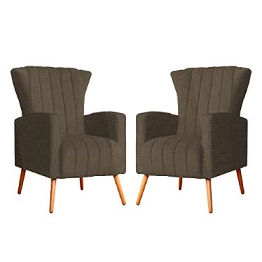 Imagem de Kit 02 Poltronas Decorativa Melinda Pés Palitos Linho Cores - DS Estofados