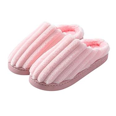 Imagem de Pantufa feminina, confortável sola de borracha de pelúcia macia para uso interno e externo chinelos de casa para mulheres