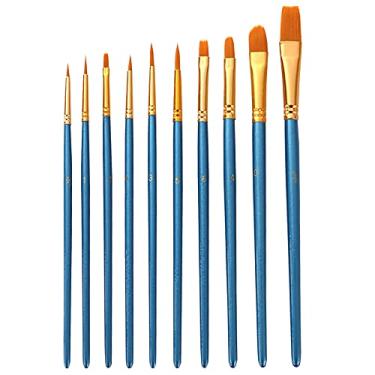 Imagem de Kiboule Conjunto de 10 pçs Pincel Azul Pincel Profissional Art Pincéis Nylon Cabelo Cabo de Madeira para Asts Crianças Adultos para Óleo Acrílico Aquarela Guache Rosto Unhas Pintura Corporal
