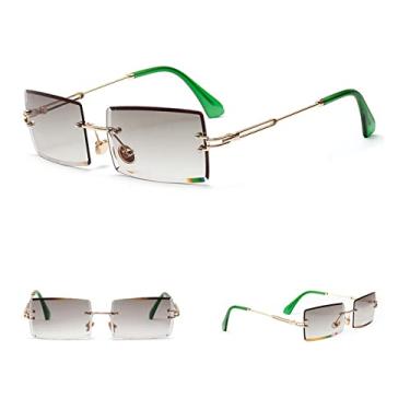 Imagem de Óculos de sol retangular sem aro feminino masculino armação de metal óculos de sol sombras vintage espelho lente óculos óculos uv400,3, china