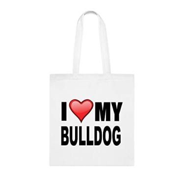 Imagem de Bolsa I Love My Bull Dog, presente de buldogue, aniversário de touro bolsa de ombro de cachorro touro, sacola reutilizável de cachorro touro, Branco