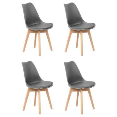 Imagem de Kit 4 Cadeiras Jantar Eames Wood Leda Design Estofada Cinza - Soffi