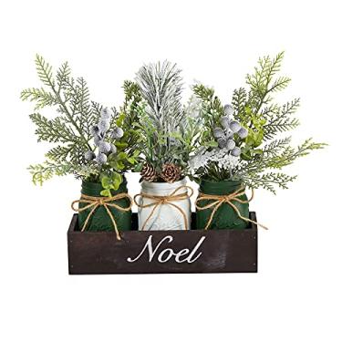 Imagem de 30,48 cm Pote de conserva de pinho, bagas e pinha de inverno, pote de conserva de noel, decoração de arranjos artificiais de Natal