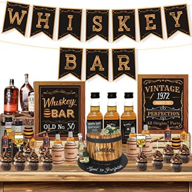 Imagem de Kit de decoração de bar de uísque, placa de bar de uísque "faça você mesmo", placa de festa envelhecida à perfeição, topos de bolo para homens 30º 40º 50º aniversário, decorações envelhecidas até a