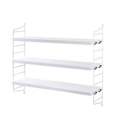 Imagem de KIZQYN Estante de 3 camadas Estante de livros montadas na parede Prateleiras flutuantes montadas na parede Prateleiras de parede de madeira industrial para sala de estar quarto cozinha entrada estante de livros (cor: ouro)