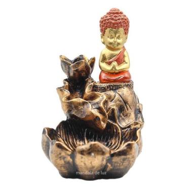 Imagem de Incensário Cascata Buda Dourado E Vermelho 14cm - Mandala De Luz