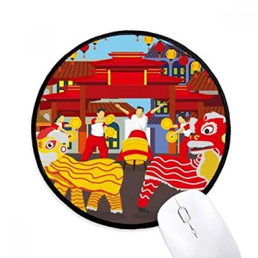 Imagem de DIYthinker Tapete de mouse personalizado chinês dança leão China Town desktop escritório tapete redondo para computador