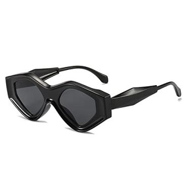 Imagem de Óculos de sol vintage patchwork triângulo olho de gato para mulheres moda gradiente grosso óculos de sol femininos, preto cinza, tamanho único