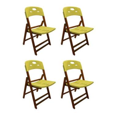Imagem de Kit Com 4 Cadeiras Dobraveis De Madeira Elegance Mel Polipropileno Ama