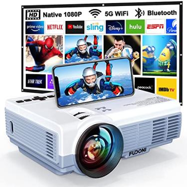 Imagem de Projetor com WiFi e Bluetooth, projetor WiFi 5G atualizado 2022 nativo 1080p HD 4K suportado, projetor externo FUDONI com tela, projetor doméstico portátil para HDMI, USB, laptop, TV Stick, telefone