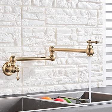 Imagem de Torneira de cozinha para banheiro com uma alça, furo único, água fria, torneira dobrável para lavatório, varanda, ouro escovado