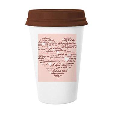 Imagem de Caneca de cerâmica rosa branca em formato de coração para dia dos namorados copo de café copo