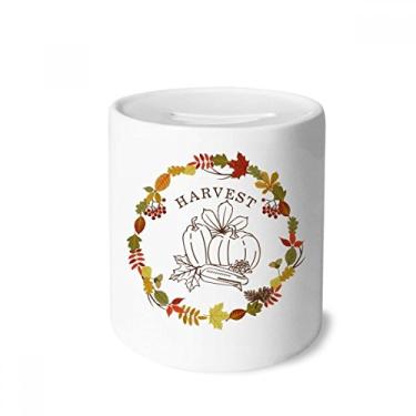 Imagem de DIYthinker Caixa de moedas de cerâmica com estampa de guirlanda de Dia de Ação de Graças de folha