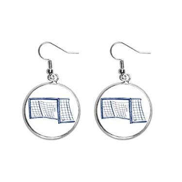 Imagem de Brinco de prata com padrão de rede para porta de futebol azul joia feminina