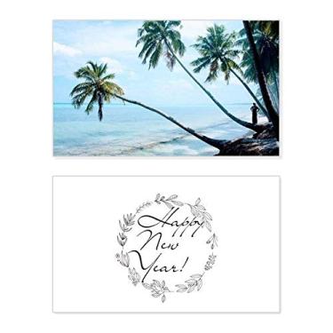 Imagem de Imagem de árvore verde Ocean Beach festival ano novo cartão felicitações Bless mensagem presente