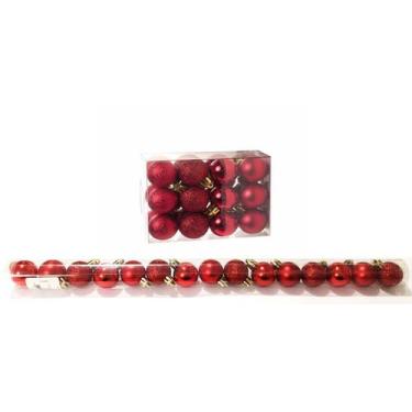 Imagem de Kit 15 Mini Bolas Natal Vermelha Glitter, Fosca, Lisa 3cm - Master Chr