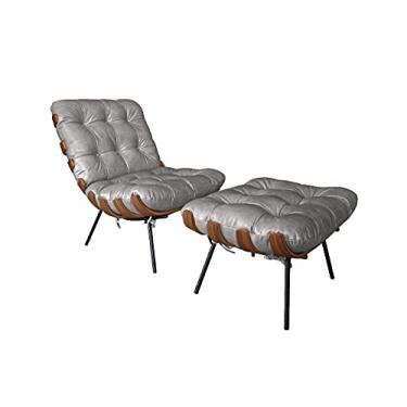 Imagem de Poltrona e Puff de Couro Costela - Soft Gray - Mempra
