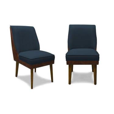 Imagem de Kit 2 Cadeiras De Jantar Virgínia Composê Linho Azul Jeans E Material