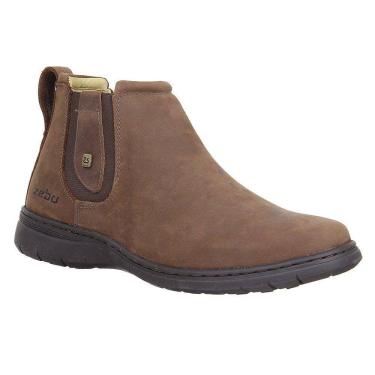 Imagem de Botina Couro Marrom Bico Redondo Masculina Zebu 27777