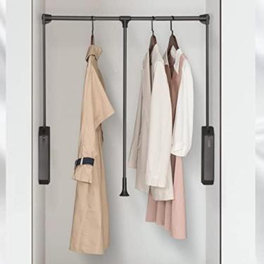 Imagem de Trilhos De Guarda-roupa Retráteis, Hastes De Elevação De Guarda-roupa Retráteis Retorno Silencioso De Duas Vias Sistema De Armazenamento Suspenso Cabides Montados Na Parte Traseira + Na Lateral Do