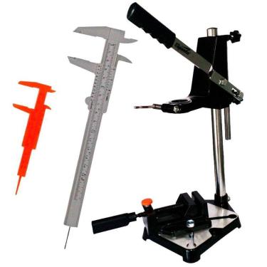 Imagem de Suporte para Furadeira com Morsa SPARTA + Jogo de Paquímetros Plásticos 3.1/2 e 6 POL WESTERN