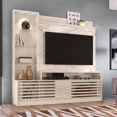Imagem de Estante Home TV até 55 Polegadas LED  2 Portas Frizz Prime Madetec - Calacatta/Off White