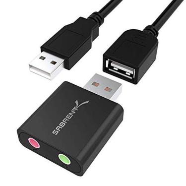 Imagem de Adaptador de som estéreo externo de alumínio Sabrent para ows e Mac. Plug and Play No Drivers Needed [Black] (AU-EMCB)