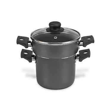 Imagem de Cozi Vapor Cuscuzeira Multiflon Antiaderente de Alumínio e Tampa de Vidro 14cm - Preta