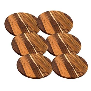 Imagem de Kit 6 Tábua Madeira Teca P/Cortar e Servir Pizza - 30 Cm