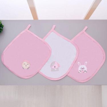 Imagem de Kit 3 Fraldas Pano De Boca Malha Para Bebê Coleguinhas Rosa
