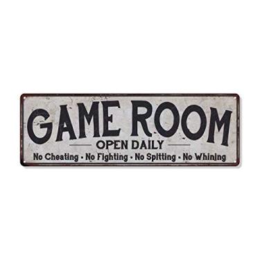Imagem de Placa de sala de jogos decoração vintage placas de parede decorações gameroom ideias jogos Arcade Retro Gamer arte de parede jogos presente retrô 6 x 18 cm acabamento fosco metal 106180091035