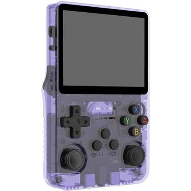 Imagem de Console de jogos portátil retrô, console de videogame R36S de código aberto, sistema Linux, tela IPS de 3,5 polegadas, reprodutor de vídeo de bolso portátil com cartão TF 64G / 128G / 316 ( Color : Pu