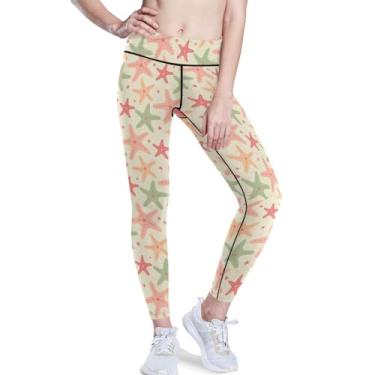 Imagem de KLL Calça legging feminina com estrela do mar, estrela-do-mar, para ioga, calça de moletom feminina com bolsos, cintura alta PP, Estrela do mar, estrela do mar, litoral, GG
