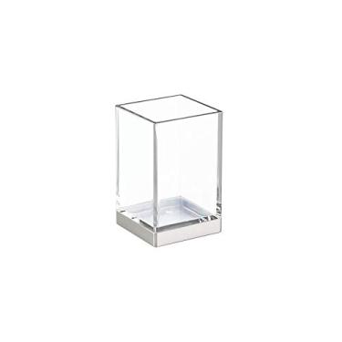 Imagem de iDesign Clarity Suporte de escova de dentes de metal para maquiagem, para banheiro, bancada, mesa, dormitório, faculdade e penteadeira, transparente e escovado, 6,35 x 6,35 x 10,16 cm