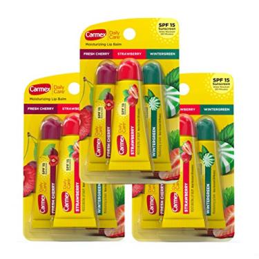 Imagem de Carmex Daily Care Hidratante Lip Balm Tubos com SPF, Cereja Fresca, Morango e Wintergreen, 9,9 g - 3 unidades (pacote com 3)