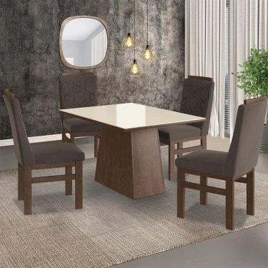 Imagem de Conjunto Sala de Jantar Mesa 90x120cm Tampo Vidro com 4 Cadeiras Madeira Maciça Tecido Joli Zamarchi