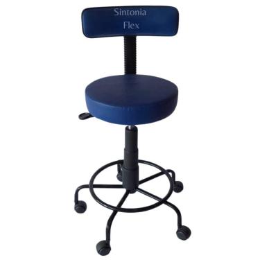 Imagem de Cadeira Mocho podologo com regulagem de altura estrela de ferro  apoio de pé  com rodízio corano azul