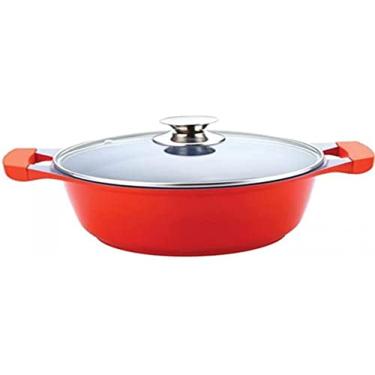 Imagem de Caçarola Ecolumi 20 cm, Revestimento Cerâmico Interno, Cabo Soft-Touch, Tampa de Vidro, Gedex ECO-044, Vermelho