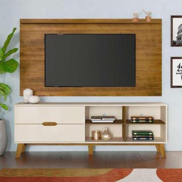 Imagem de conjunto de rack verona 2 gv com painel para tv até 42 polegadas slim off white e pinho