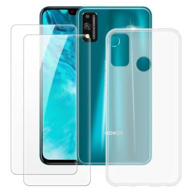Imagem de MILEGOO Capa para Huawei Honor 9X Lite + 2 peças protetoras de tela de vidro temperado, capa ultrafina de silicone TPU macio à prova de choque para Huawei Honor 9X Lite (6,5 polegadas) transparente