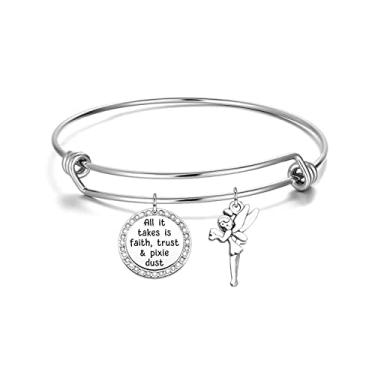 Imagem de WFSJRED Tinkerbell Jewelry All You Need is Faith Trust and Pixie Dust Pulseira Sininho Joias de Conto de Fadas (pulseira), Metal, aço inoxidável